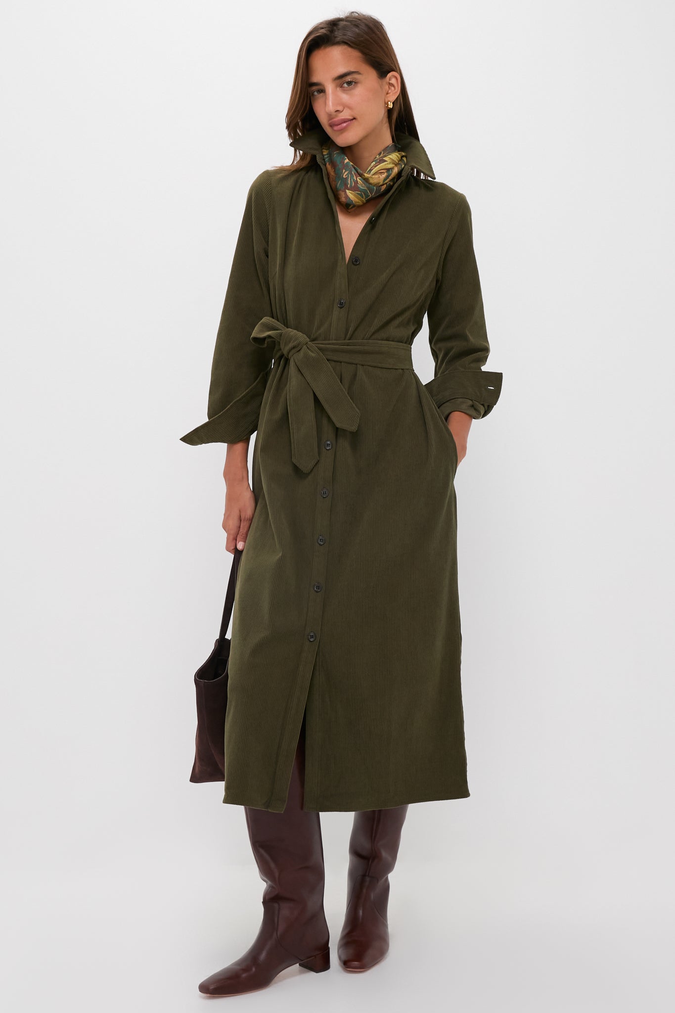 Olive Wide Wale Tara Shirt Dress