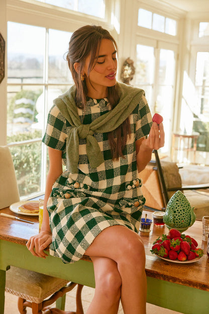 Moss Green Gingham Tweed Jackie Dress