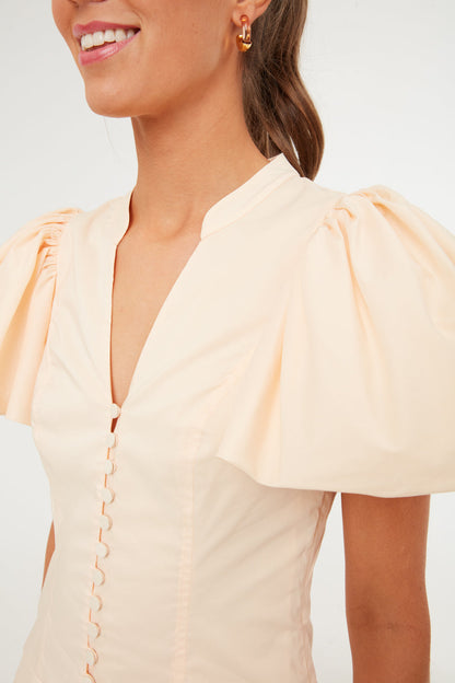 Almond Bessie Ruched Poplin Puff Sleeve Mini Dress