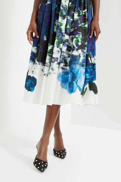 Blue Short Sleeve A Line Midi Dress