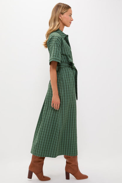 Dark Green Windowpane Seersucker Zacara Dress