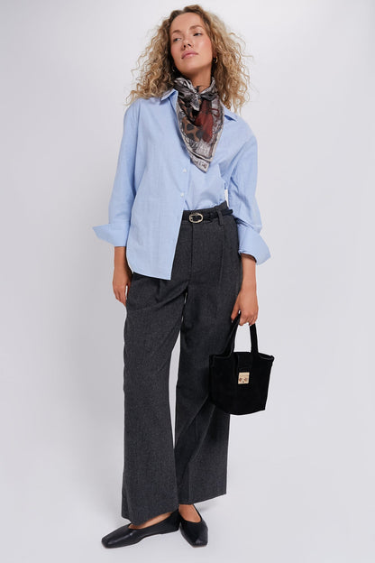Charcoal Herringbone High Waisted Wide Leg Trouser
