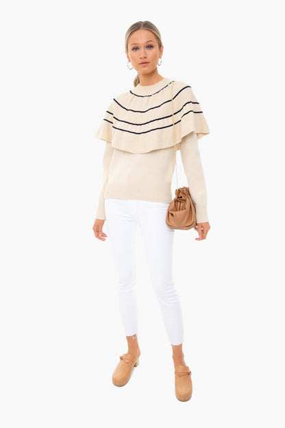 Natural and Navy Textural Stitch Capelet Sweater