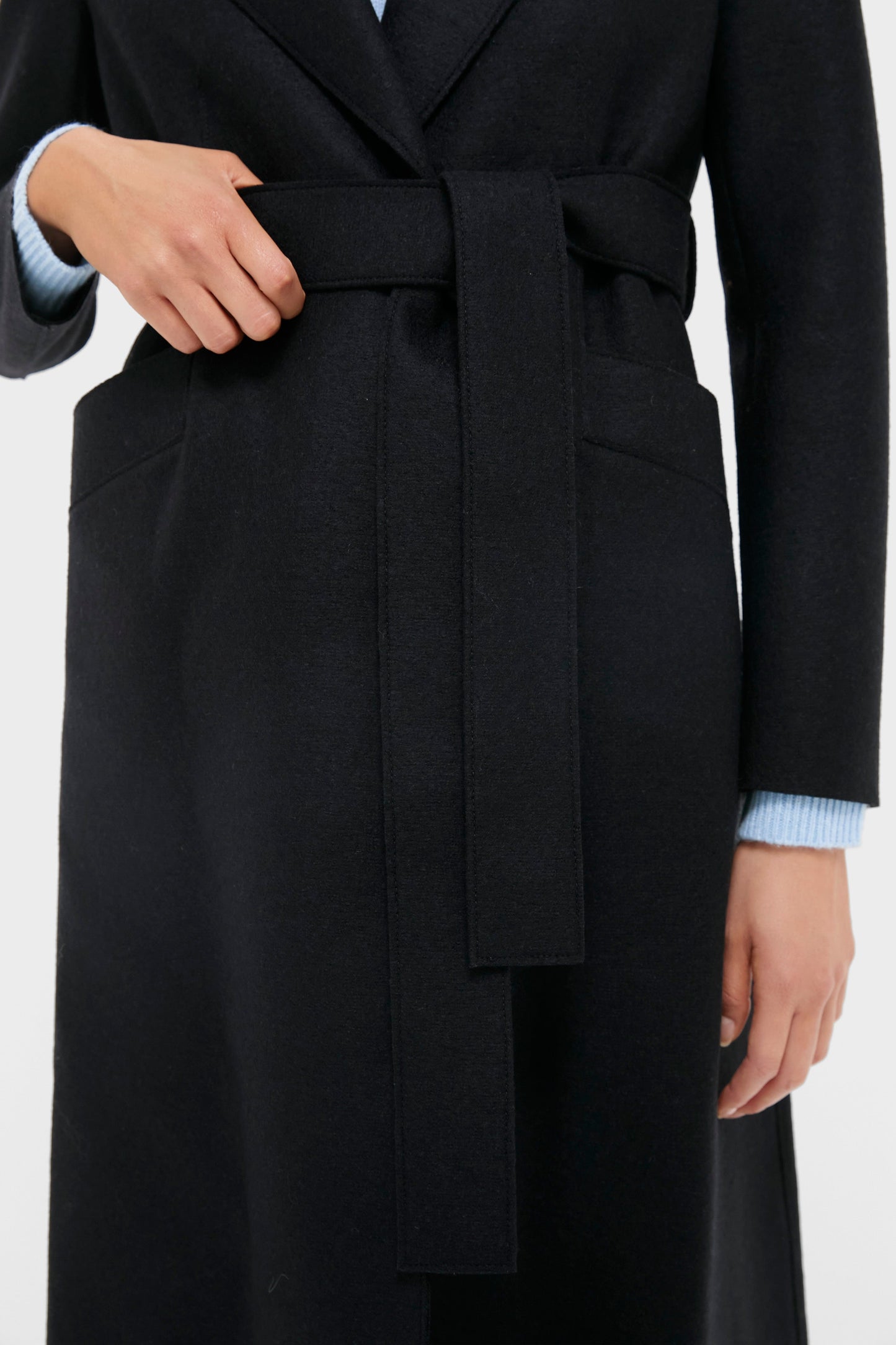 Black Pressed Wool Long Maxi Coat