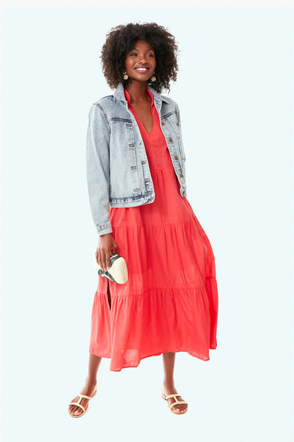 Denim Jacket With Removable Navy Fur Collar