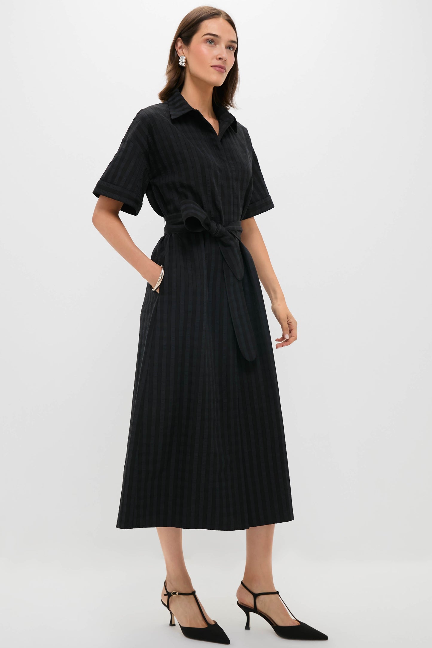 Black Windowpane Seersucker Zacara Dress