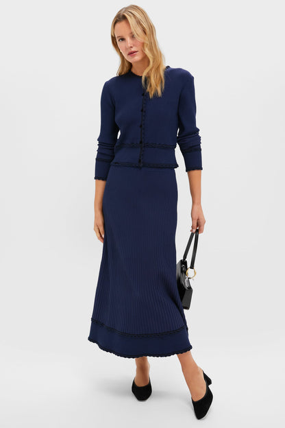 Navy Knit Claudia Midi Skirt