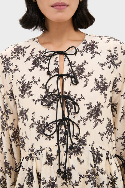 Cream Joan Print Tie Front Midi Dress