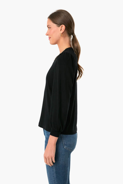 Black Lexi Rib Puff Sleeve Top