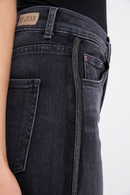 Vintage Charcoal Beaded Tux Stripe Nomad Jean