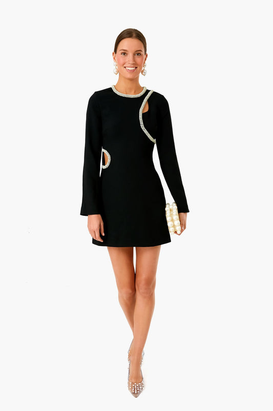 Black Katharine Diamante Embroidery Cutout Mini Dress