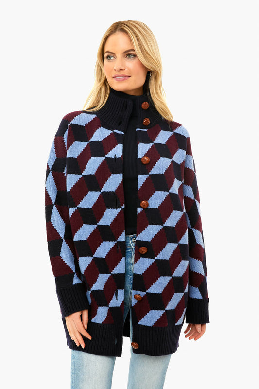Tory Navy Chevron Sweater Coat