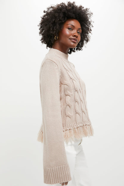 Taupe Fringe Cable Knit Carly Sweater