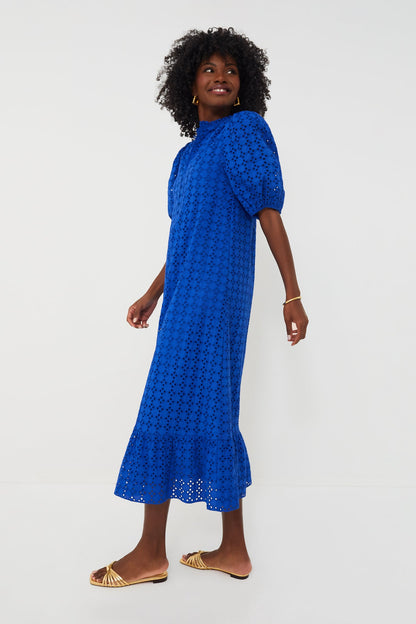 Royal Blue Eyelet Midi Tryall Dress
