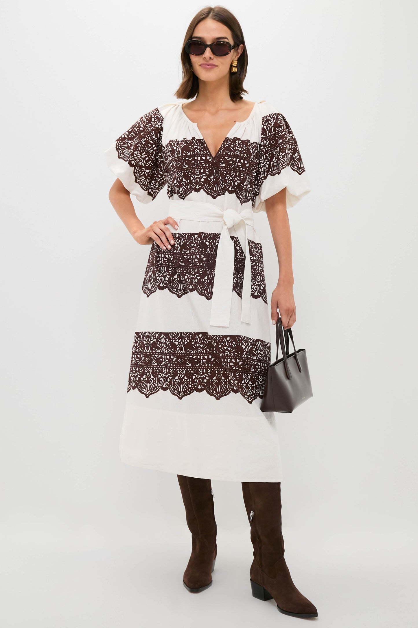 Cream with Western Lace Print Fairground Dress