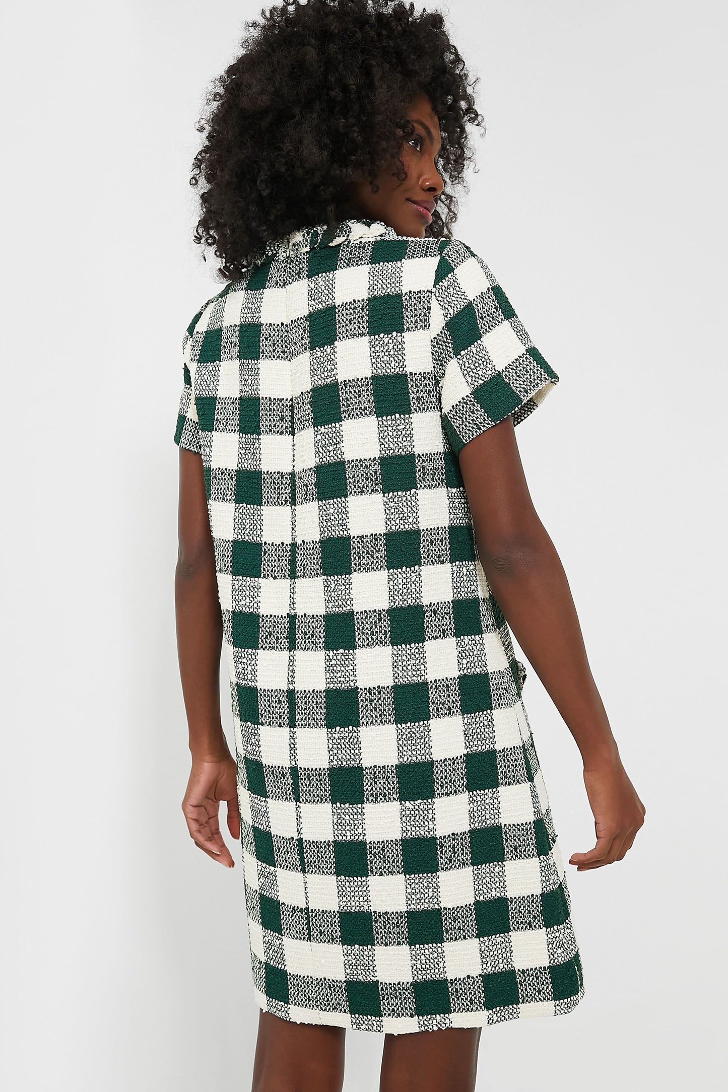 Moss Green Gingham Tweed Jackie Dress