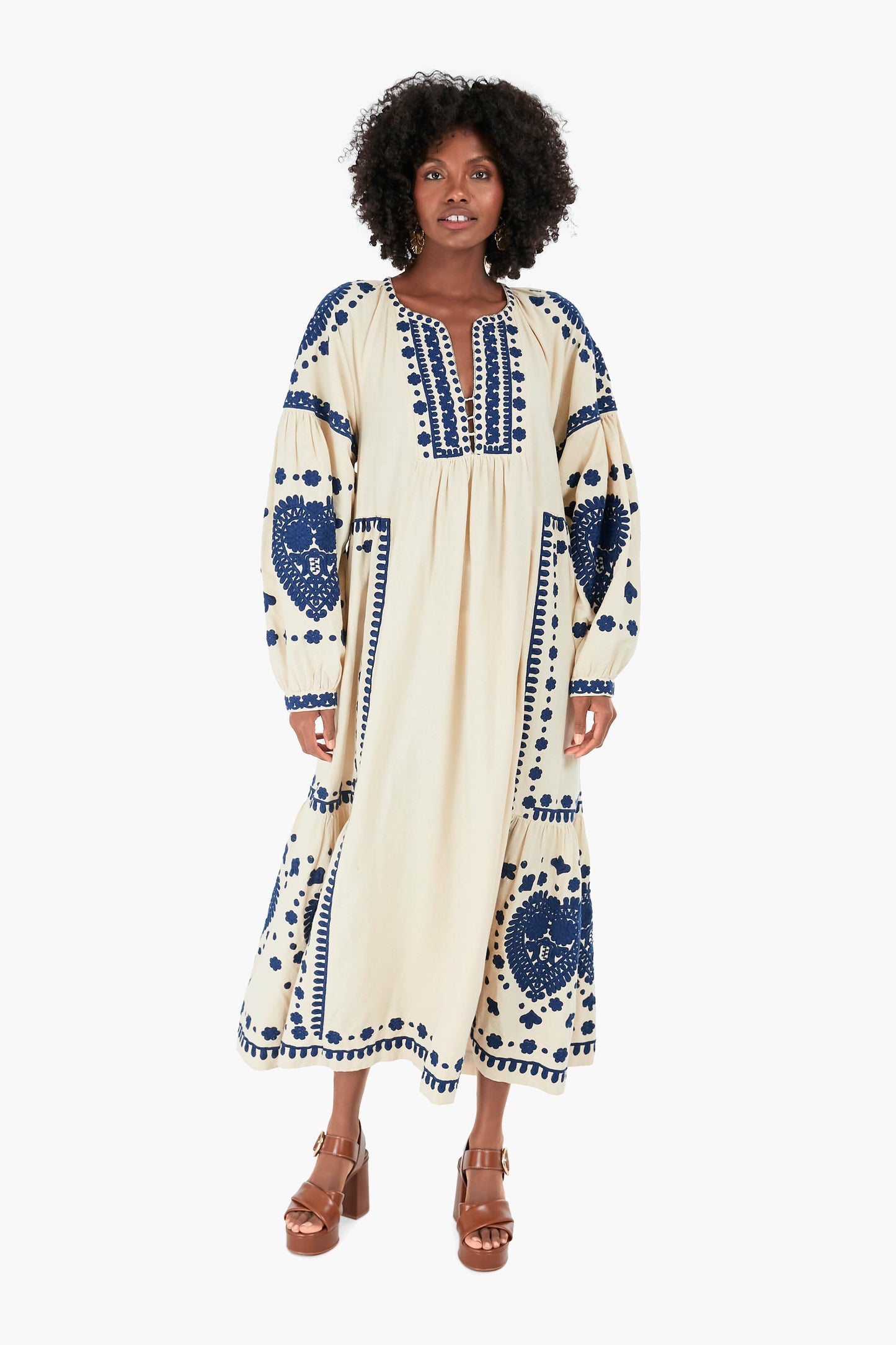 Cream Holly Soutache Longsleeve Dress
