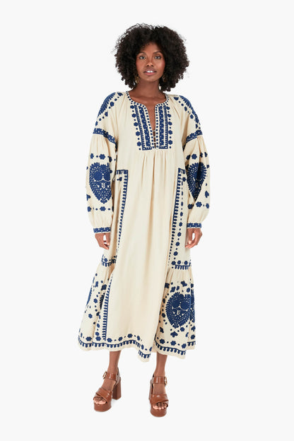 Cream Holly Soutache Longsleeve Dress