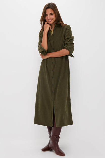 Olive Wide Wale Tara Shirt Dress
