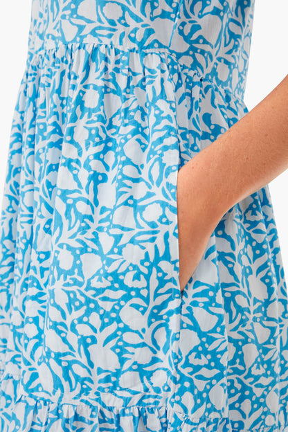 Canary Blue Puff V-Neck Maxi Dress