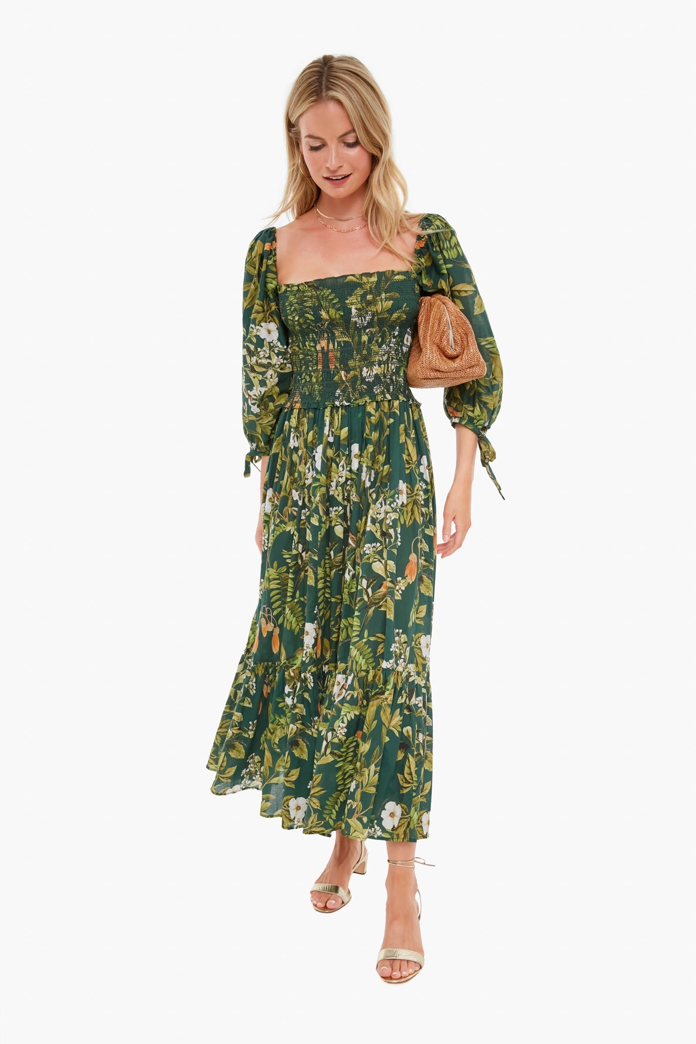 Botanical Birds Emerald Jazzy Dress
