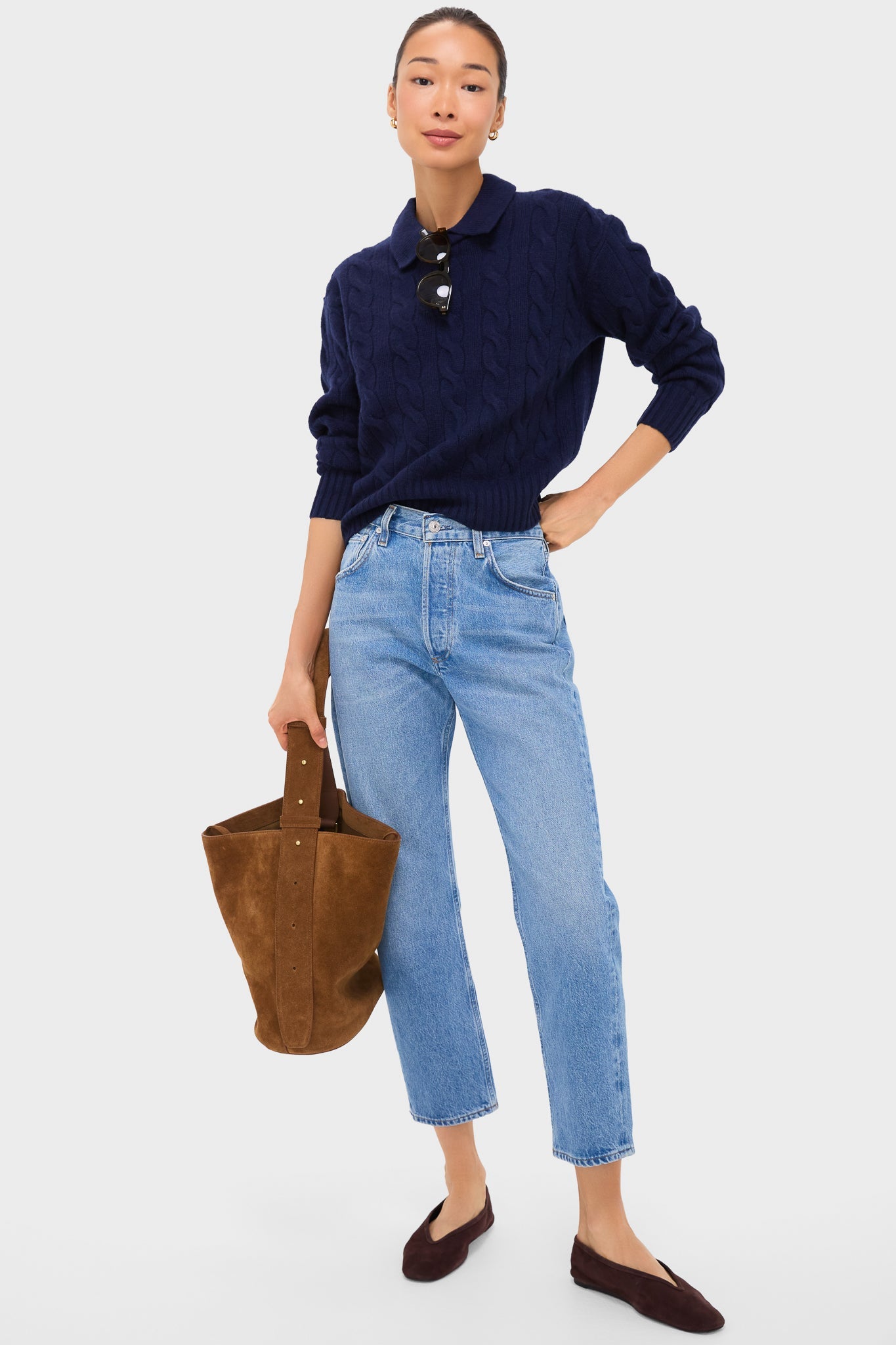 Hunter Navy Long Sleeve Collared Pullover Sweater