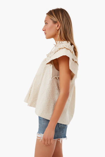 Cream Sevyn Solid Seersucker Short Sleeve Top