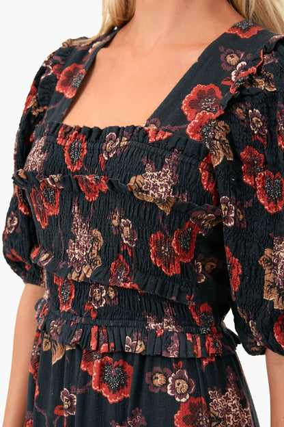 Navy Lucinda Seersucker Puff Sleeve Smocked Dress