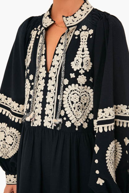 Black Holly Soutache Long Sleeve Mini Dress