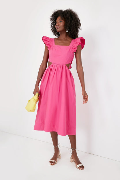 Fuchsia Flutter Sleeve Aspyn Midi Dress