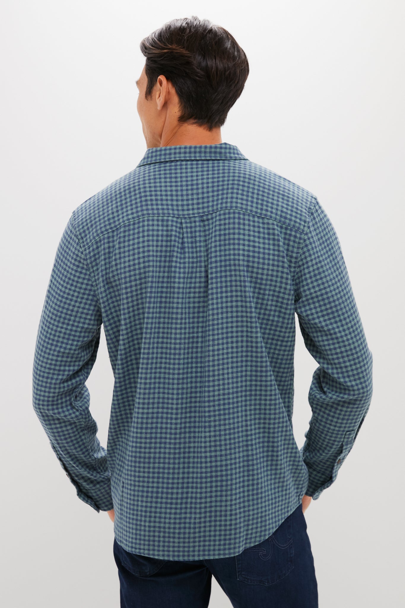 Navy Green Gingham Stretch Selvage Shirt