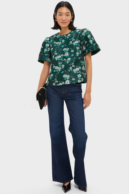 Emerald Magnolia Floral Jacquard Lyla Blouse