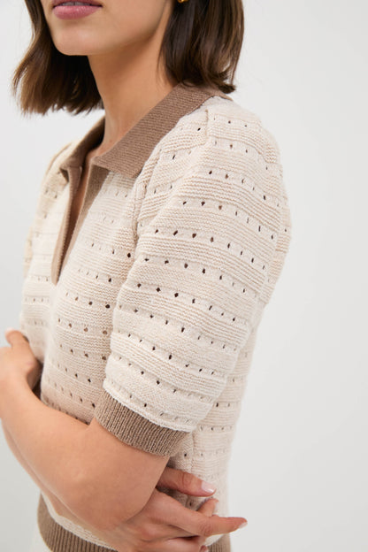 Cream and Tan Collared Short Sleeve Phil Sweater