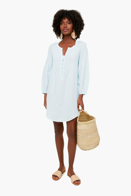 Crystal Blue Linen Button Front Coverup