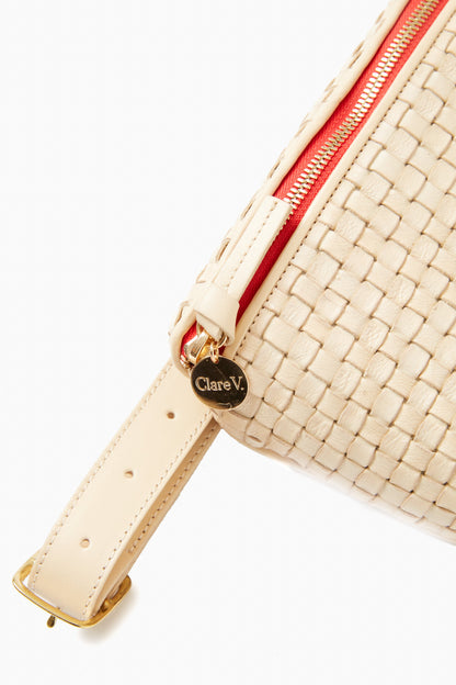 Cream Woven Checker Fanny Pack