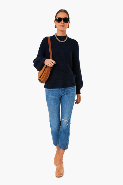 Dark Navy Button Back Crewneck Sweater