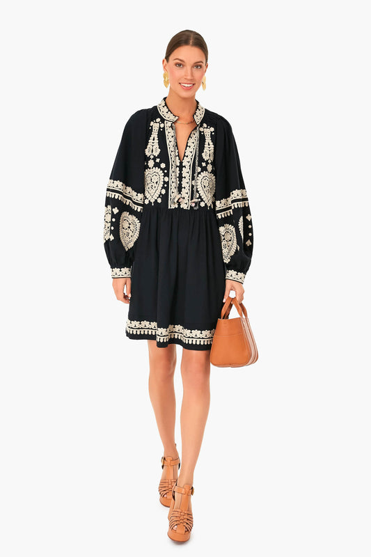 Black Holly Soutache Long Sleeve Mini Dress