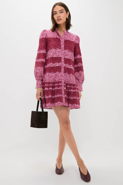 Lace Trim Maroon & Pink Floral Emmie Mini Dress