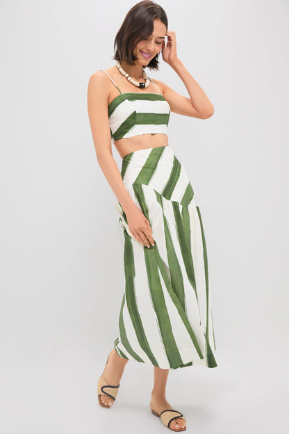 Green Stripe Nature Midi Skirt