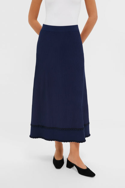 Navy Knit Claudia Midi Skirt