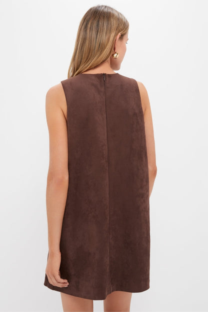 Chocolate Faux Suede Button Bitsy Dress