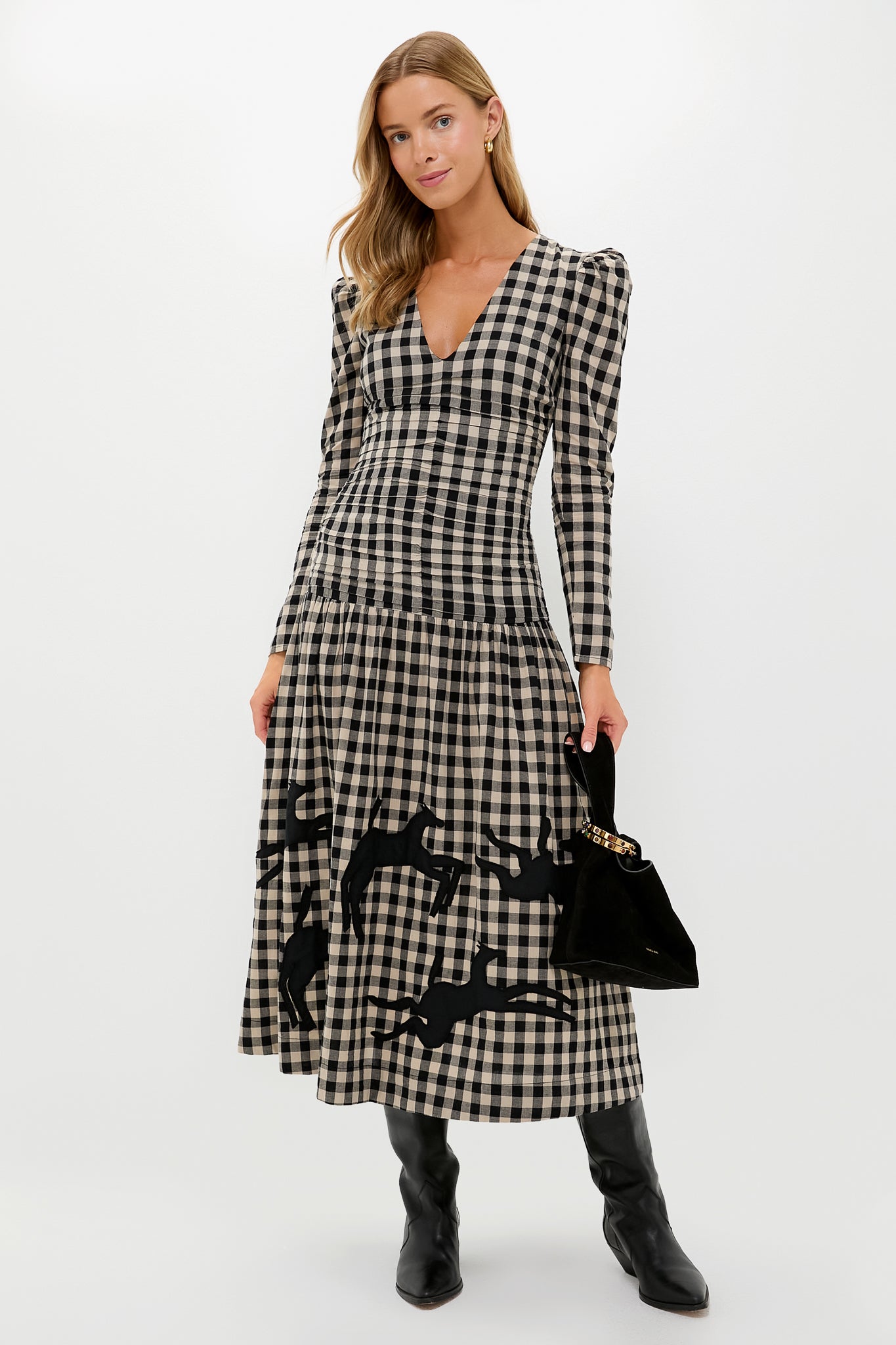 Black Plaid Malika Midi Dress