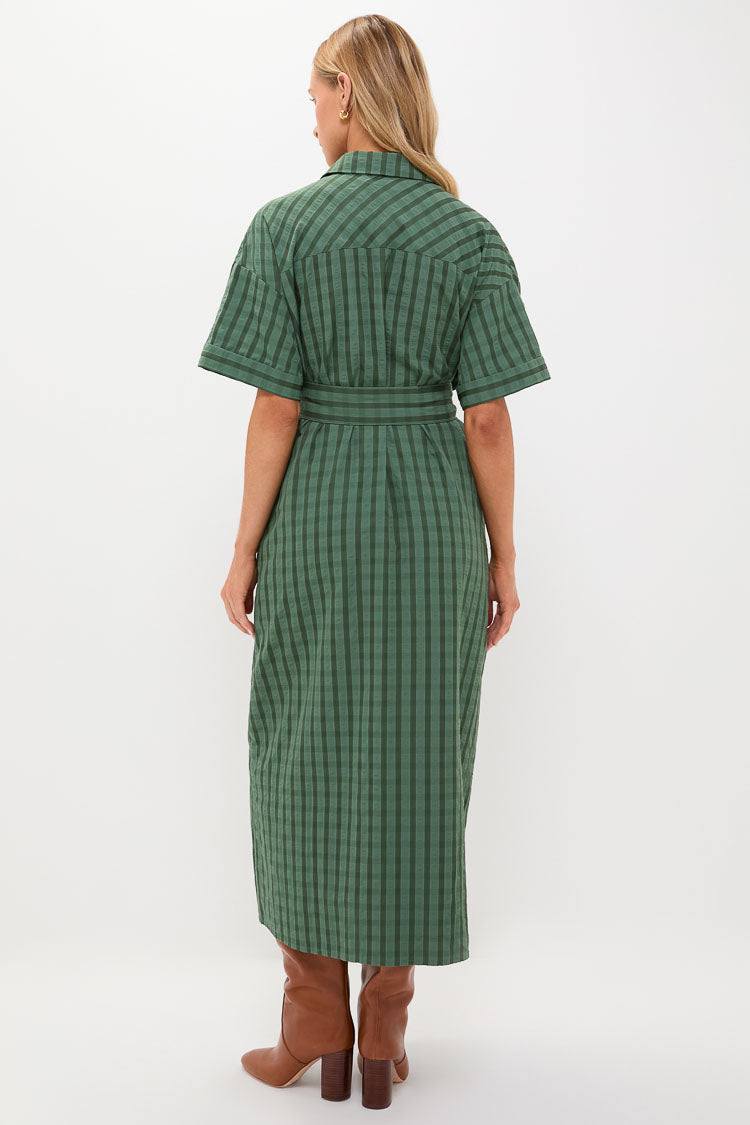 Dark Green Windowpane Seersucker Zacara Dress