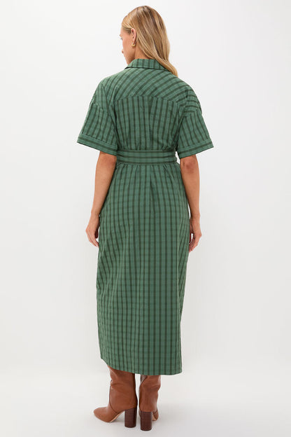Dark Green Windowpane Seersucker Zacara Dress