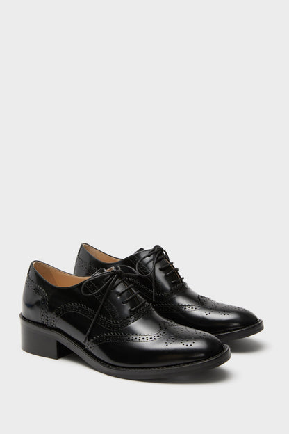 Black Leather Brogue Oxford Shoes