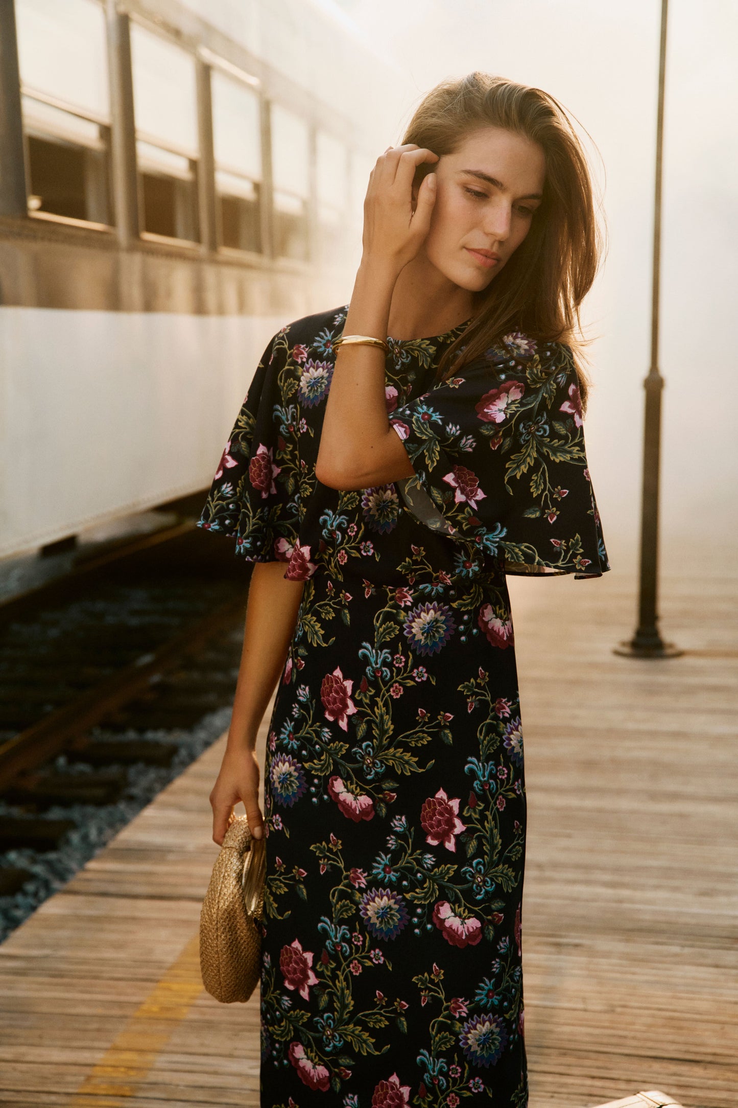 Midnight Moonflower Cape Leah Dress