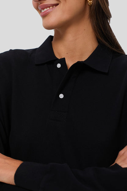 Black Long Sleeve Pique Holmes Boyfriend Polo