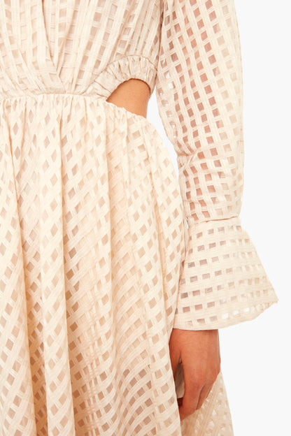 Champagne Allie Sheer Windowpane Cut Out Shirt Dress
