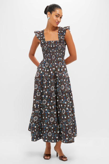 Chocolate Swedish Floral Ellie Maxi Nap Dress