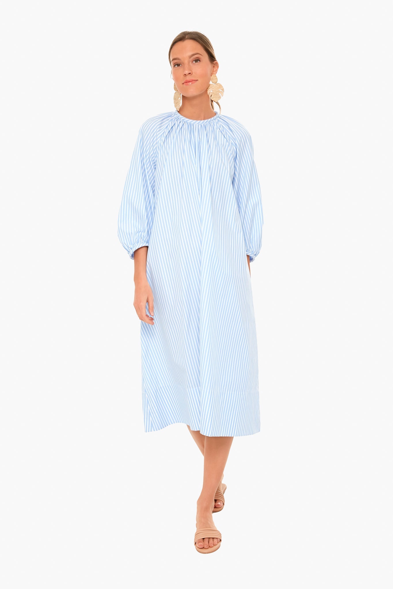 Awning Stripe Shirred Neck Pitched Dress